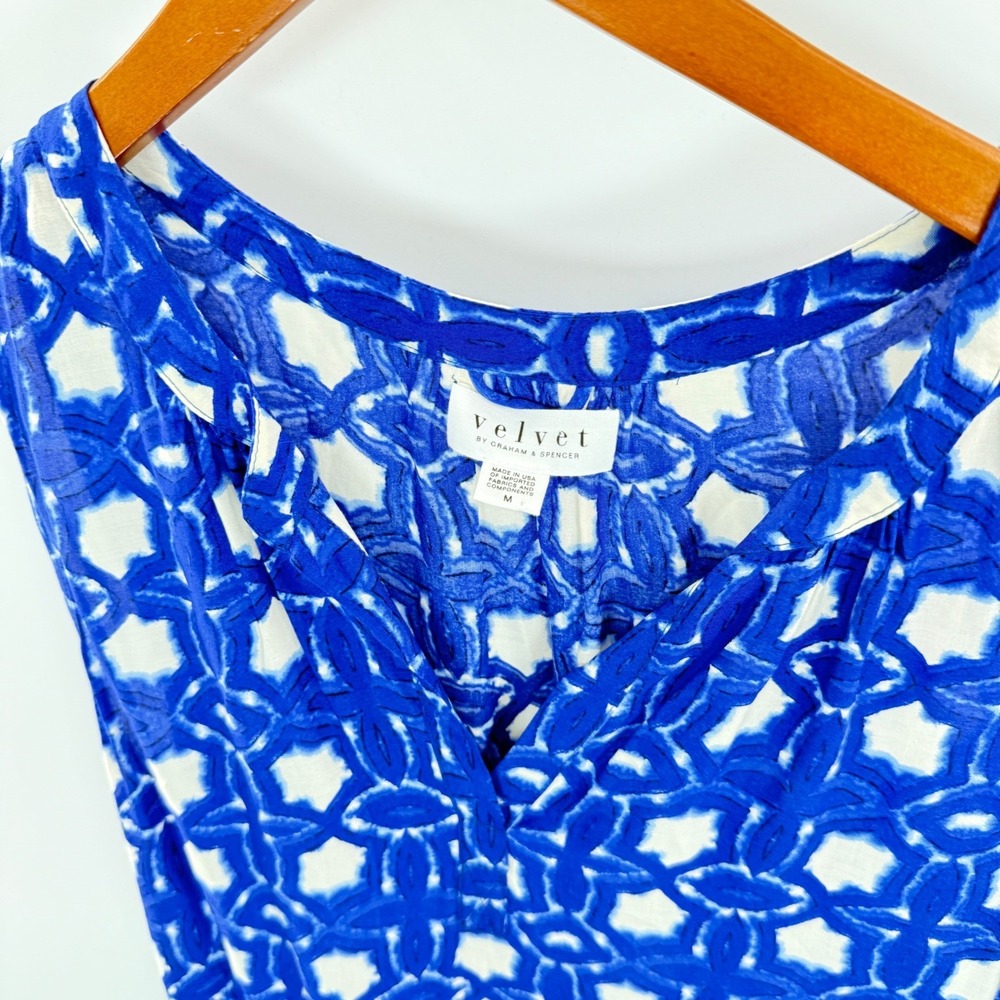 Velvet Graham & Spencer Blue White Print Sleeveless Sundress Size Medium Boho - Picture 3 of 16